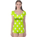 Polka Dots - White on Fluorescent Yellow Boyleg Leotard (Ladies)