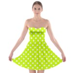 Polka Dots - White on Fluorescent Yellow Strapless Bra Top Dress