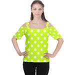 Polka Dots - White on Fluorescent Yellow Women s Cutout Shoulder Tee