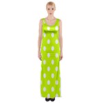 Polka Dots - White on Fluorescent Yellow Maxi Thigh Split Dress