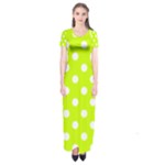 Polka Dots - White on Fluorescent Yellow Short Sleeve Maxi Dress