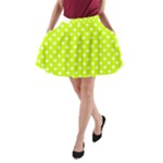 Polka Dots - White on Fluorescent Yellow A-Line Pocket Skirt