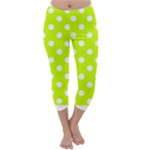 Polka Dots - White on Fluorescent Yellow Capri Winter Leggings