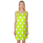 Polka Dots - White on Fluorescent Yellow Sleeveless Satin Nightdress