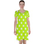 Polka Dots - White on Fluorescent Yellow Short Sleeve Nightdress