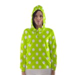 Polka Dots - White on Fluorescent Yellow Hooded Wind Breaker (Women)