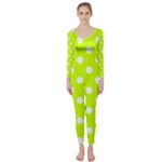 Polka Dots - White on Fluorescent Yellow Long Sleeve Catsuit