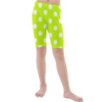 Polka Dots - White on Fluorescent Yellow Kid s Mid Length Swim Shorts