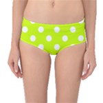 Polka Dots - White on Fluorescent Yellow Mid-Waist Bikini Bottoms