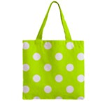 Polka Dots - White on Fluorescent Yellow Zipper Grocery Tote Bag