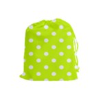 Polka Dots - White on Fluorescent Yellow Drawstring Pouch (L)