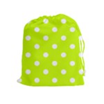 Polka Dots - White on Fluorescent Yellow Drawstring Pouch (XL)