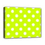 Polka Dots - White on Fluorescent Yellow Deluxe Canvas 20  x 16  (Stretched)