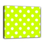 Polka Dots - White on Fluorescent Yellow Deluxe Canvas 24  x 20  (Stretched)