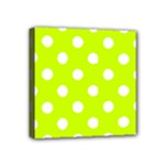 Polka Dots - White on Fluorescent Yellow Mini Canvas 4  x 4  (Stretched)