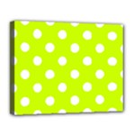 Polka Dots - White on Fluorescent Yellow Canvas 14  x 11  (Stretched)