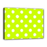 Polka Dots - White on Fluorescent Yellow Canvas 16  x 12  (Stretched)