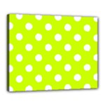 Polka Dots - White on Fluorescent Yellow Canvas 20  x 16  (Stretched)