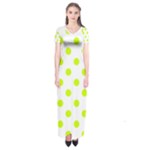 Polka Dots - Fluorescent Yellow on White Short Sleeve Maxi Dress