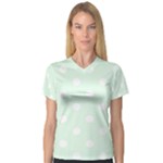 Polka Dots - White on Pale Green Women s V-Neck Sport Mesh Tee