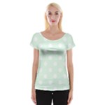 Polka Dots - White on Pale Green Women s Cap Sleeve Top