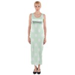 Polka Dots - White on Pale Green Fitted Maxi Dress