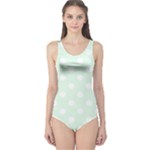 Polka Dots - White on Pale Green One Piece Swimsuit