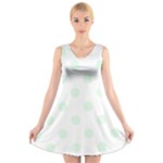 Polka Dots - Pale Green on White V-Neck Sleeveless Dress