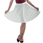 Polka Dots - Pale Green on White A-line Skater Skirt