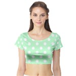 Polka Dots - White on Mint Green Short Sleeve Crop Top (Tight Fit)