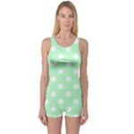 Polka Dots - White on Mint Green One Piece Boyleg Swimsuit