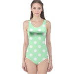 Polka Dots - White on Mint Green One Piece Swimsuit