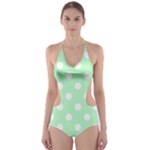 Polka Dots - White on Mint Green Cut-Out One Piece Swimsuit