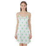 Polka Dots - Mint Green on White Satin Night Slip