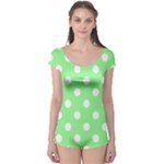 Polka Dots - White on Light Green Boyleg Leotard (Ladies)