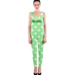 Polka Dots - White on Light Green OnePiece Catsuit