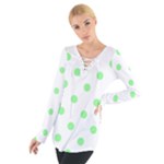 Polka Dots - Light Green on White Women s Tie Up Tee