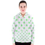 Polka Dots - Light Green on White Women s Zipper Hoodie