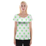 Polka Dots - Light Green on White Women s Cap Sleeve Top