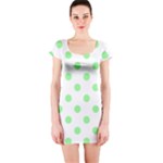 Polka Dots - Light Green on White Short Sleeve Bodycon Dress