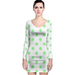 Polka Dots - Light Green on White Long Sleeve Bodycon Dress