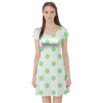 Polka Dots - Light Green on White Short Sleeve Skater Dress