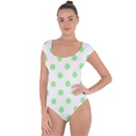 Polka Dots - Light Green on White Short Sleeve Leotard (Ladies)