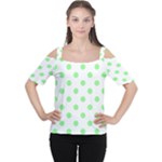 Polka Dots - Light Green on White Women s Cutout Shoulder Tee