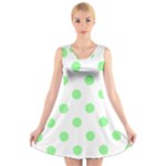 Polka Dots - Light Green on White V-Neck Sleeveless Dress