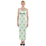 Polka Dots - Light Green on White Fitted Maxi Dress