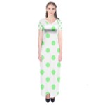 Polka Dots - Light Green on White Short Sleeve Maxi Dress