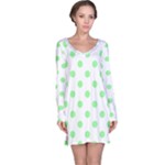 Polka Dots - Light Green on White Long Sleeve Nightdress