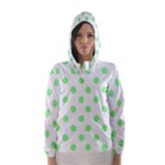 Polka Dots - Light Green on White Hooded Wind Breaker (Women)