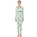 Polka Dots - Light Green on White Long Sleeve Catsuit